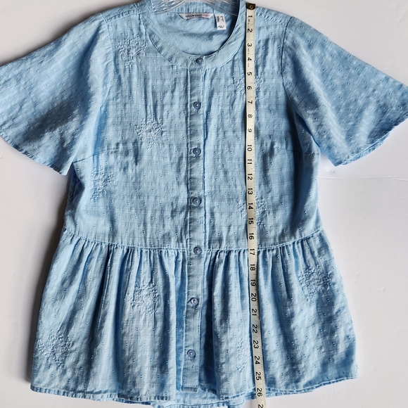 Isaac Mizrahi Live! Embroidered Textured Peplum Blouse | Light Blue XS A589914 - Picture 11 of 14